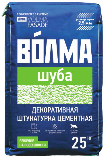 Декоративная штукатурка цементная "ВОЛМА-Шуба 2,5 мм", 25 кг Декоративная штукатурка цементная "ВОЛМА-Шуба 2,5 мм", 25 кг