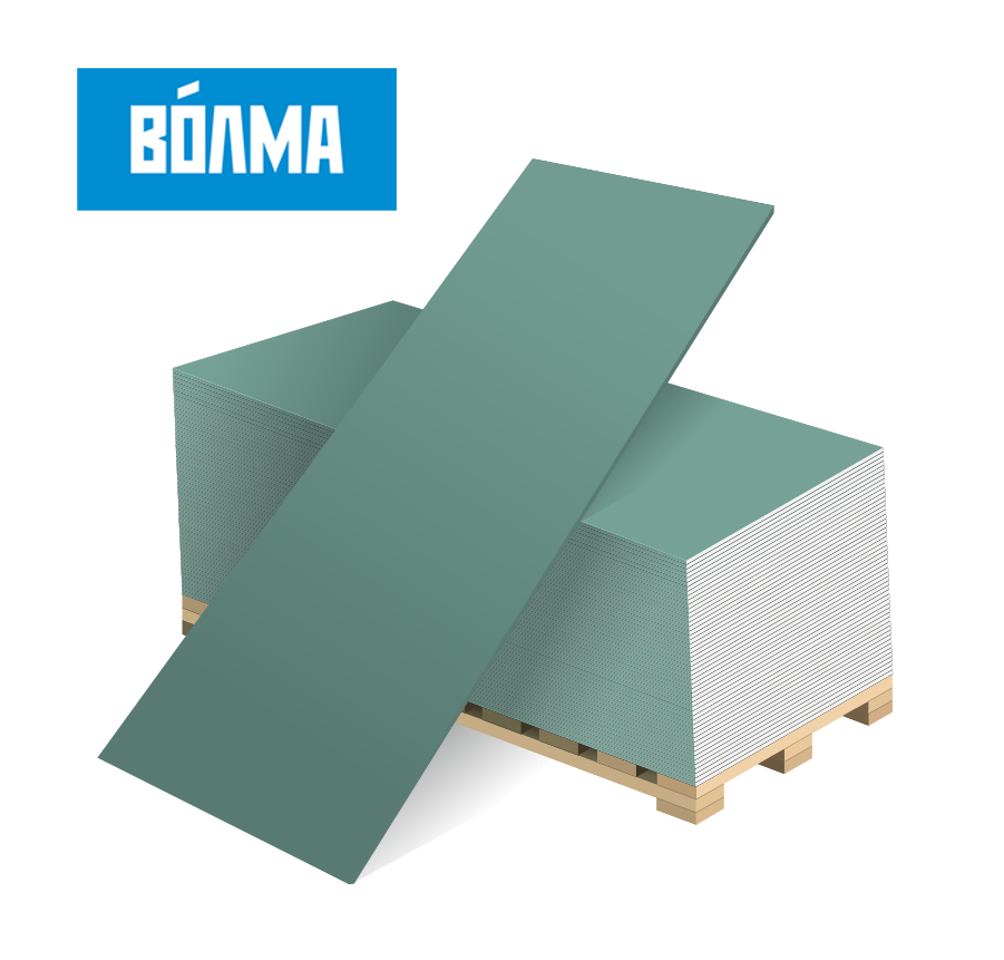 Гипсокартон влагостойкий УК ВОЛМА (ГКЛВ) 9,5-1200-2500 мм Гипсокартон влагостойкий УК ВОЛМА (ГКЛВ) 9,5-1200-2500 мм